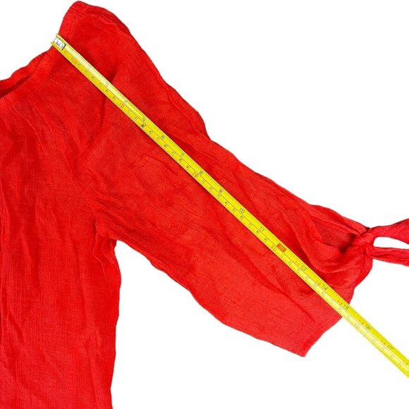 Bobeau Top Blouse Red Orange Off The Shoulder Lace‎ Hem Women's Size Medium - Picture 14 of 16